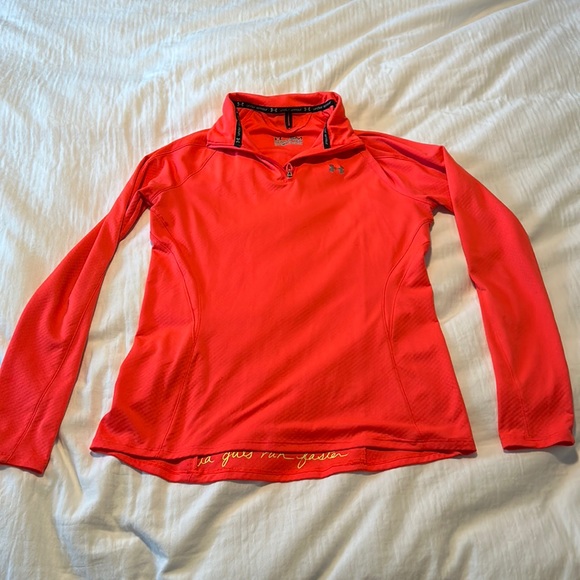 Under Armour Tops - Under Armour Women’s Heat Gear Semi-Fitted Neon Orange Pullover Polyester